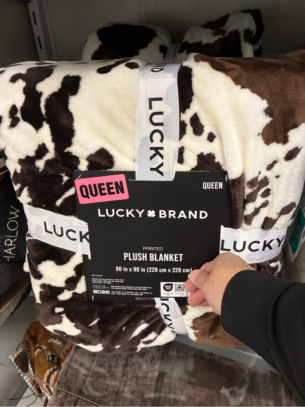 Lucky Brand Cowhide-Style Plush Blanket in Brown and White